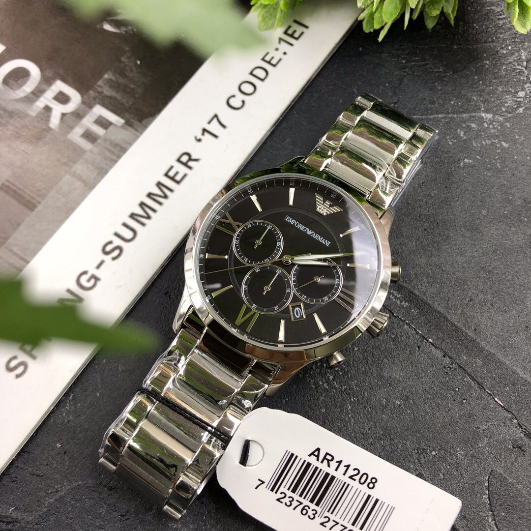 AR11208 ARMANI/阿玛尼官网最新款，多功能六针计时表盘，日历窗格展示，清晰实用，多链节表带，舒