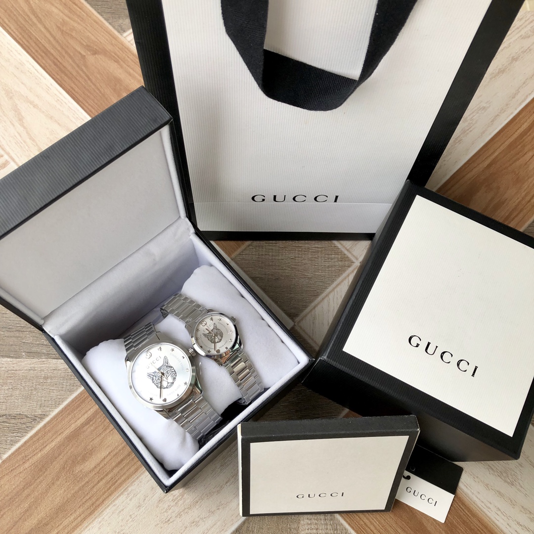 GC54 Gucci专柜最新小蜜蜂系列情侣表；男款~38mm，女款~28mm表径，316L不锈钢薄表