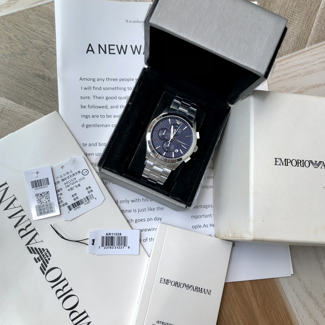 AR11528 阿玛尼（Emporio Armani）手表男款 ，潮流飞行员系列男表三眼表盘石英表蓝色表盘